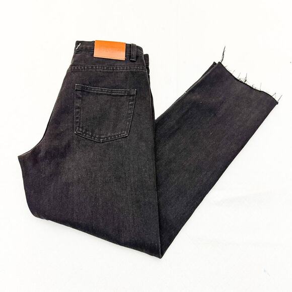 Princess Polly High Rise Button Fly Raw Hem Charcoal Black Denim Jeans Size 6 - Picture 8 of 8